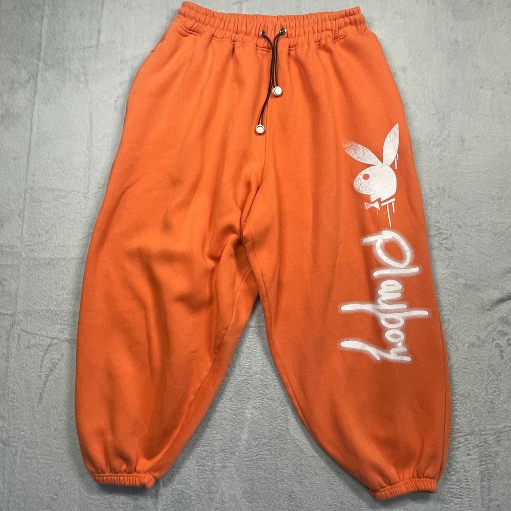 Playboy Missguided Sweatpants Women 14 Orange Graphic Logo Joggers BR313211